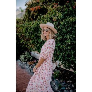 H&M Pink NWOT Floral Midi Lining Dress Ruffles Balloon Sleeve L